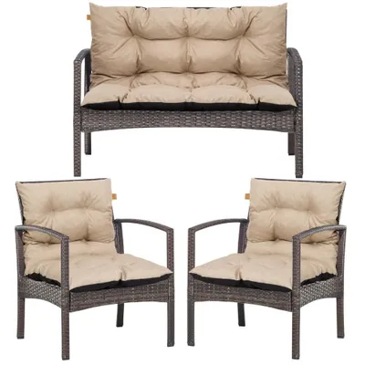 Image de Lot de 3 coussins pour palettes, coussins d'extérieur pour mobilier en rotin, 2 coussins pour chaises + 1 coussin pour banc, beige