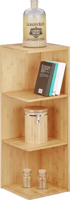 Image de Étagère d'angle en bambou Relaxdays, 3 tablettes, H x l x P : 85,5 x 29 x 29 cm, bibliothèque, étagère de cuisine, rangement, naturel