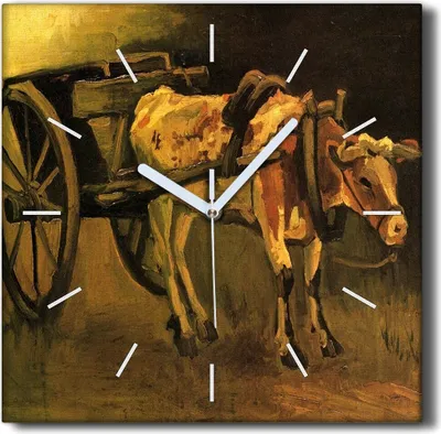 Produktbild von Coloray Hodiny Unikátní 30x30 cm  Tiché hodiny Pro obývací pokoj a kuchyň Nástěnné hodiny Plátno Černé ručičky hodin - Ochsenkarren a Van Gogh