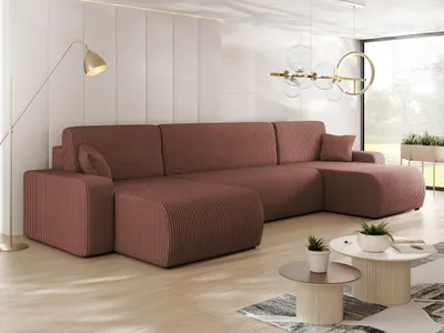 Produktbild von MIRJAN24 Wohnlandschaft Piano U Cord, Wohnzimmer Eckcouch mit Bettkasten und Schlaffunktion, Schwarze Füße, Wellenfeder, U-Form (Farbe: Poso 29)