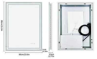 Image de Miroir de salle de bain à LED - Miroir mural rectangulaire 60 x 80 cm - Rétroéclairé - Anti-buée - Intensité réglable - Incassable - Sans cadre