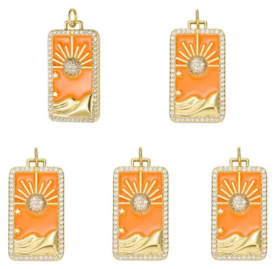 5 Sonnenanhänger, Gold, Messing, Zirkonia, für Schmuck