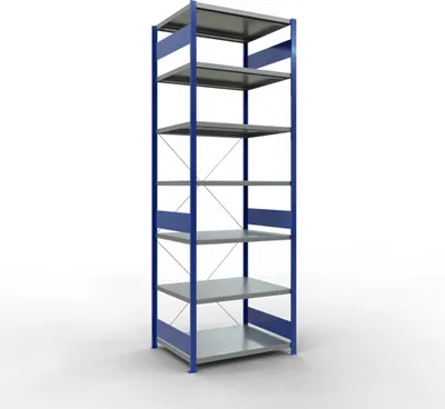 Produktbild von Schulte Fachbodenregal MULTIplus250 Stecksystem | Grundregal | HxBxT 300x100x80cm | 7 Ebenen | Fachlast 250kg | Enzianblau/Verzinkt