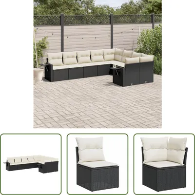 Produktbild von The Living Store 9-tlg. Garten-Sofagarnitur mit Kissen Schwarz Poly Rattan