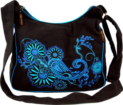 Produktbild von Schultertasche, Hippie Tasche, Goa Tasche - Schwarz/blau, Uni - Erwachsene, Baumwolle, 23*28*12 cm, Alternative Umhängetasche, Handtasche aus Stoff