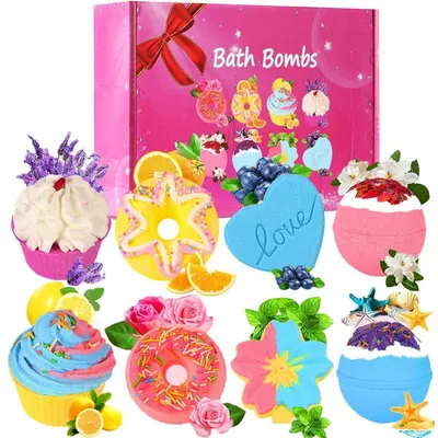 Immagine prodotto di Set regalo di 8 bombe da bagno per donne, con oli essenziali naturali e biologici, per un bagno schiumoso