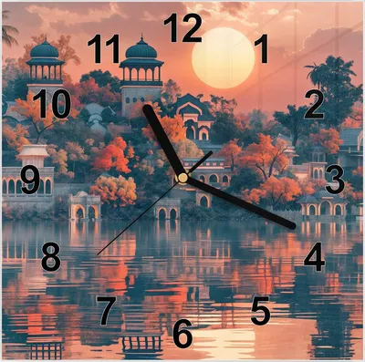 Produktbild von Wanduhr aus Glas mit Motiv Sonnenuntergangspalast- 30 x 30 cm - inkl. Aufhängesystem