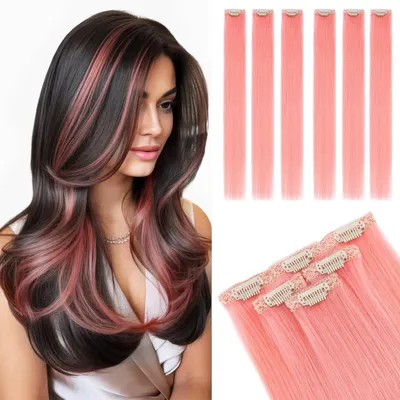 Productafbeelding van Clip-In Haarextensions - 6 Stuks - 45 cm - Perzikroze
