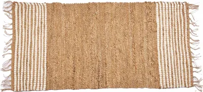 Image de GIFTDECOR | Tapis - 140 x 70 cm - Jute - avec franges - beige - avec rayures blanches