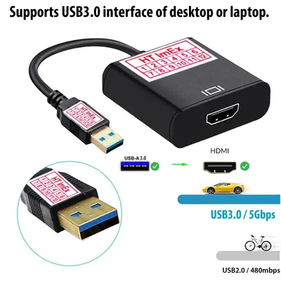 Produktbild von 3.0 USB-A auf HDMI-Adapter 4K Typ A auf HDMI kompatibel mit Huawei Samsung MacBook TV Dell