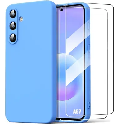 Image de Coque + 2 Verres Trempés pour Samsung Galaxy A57 5G, Protection Silicone Ultra Slim Souple Mat Bleu