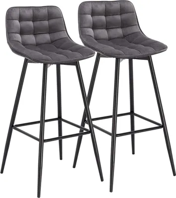Immagine prodotto di Sgabello da bar Bolt Edge Industrial – Set da 2 – Grigio scuro – Sgabello da bar con schienale – Sedia da cucina in velluto