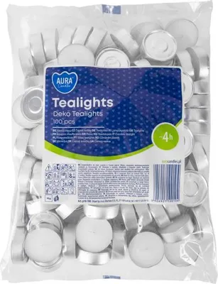 Zdjęcie produktu dla Podgrzewacze bezzapachowe tealight BISPOL Aura 4H DEKO 100szt.