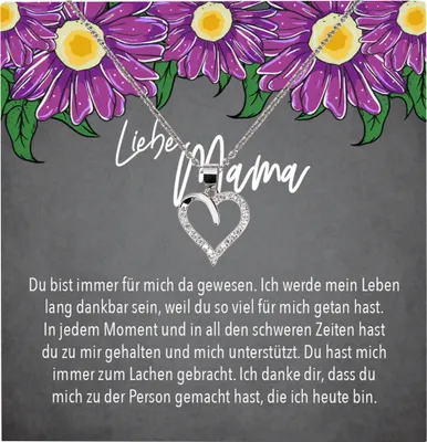 Produktbild von 22Feels Echt Silber Halskette - Liebe Mama Geschenk Geburtstag Muttertag Weihnachten Mutter Schmuck Set für Frauen - Herz Anhänger, Karte