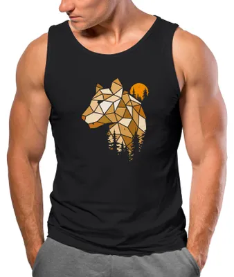 Produktbild von Herren Tank-Top Fashion Polygon Print Luchs Wald Tiere Outdoor Motiv Aufdruck Streetstyle Muskelshirt Neverless® schwarz S