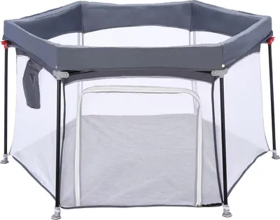 Image de Parc pour bébé - Hexagonal, pliable - Structure métallique - Filet respirant - Intérieur/extérieur - Pour les enfants de 3 à 6 ans - Gris