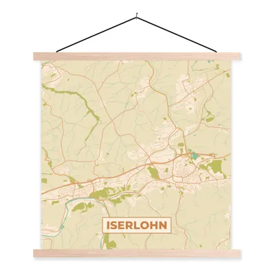 Produktbild von MuchoWow® Textilposter Iserlohn - Karte - Vintage - Stadtplan 40x40 cm mit holzfarbenen Rahmen - Posterleiste