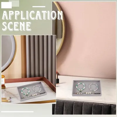 Image de Plateau empilable en velours Unyqoos® pour bijoux – organisateur gain de place pour le rangement et la présentation de bijoux, dimensions : 126 x 212 x 23 mm