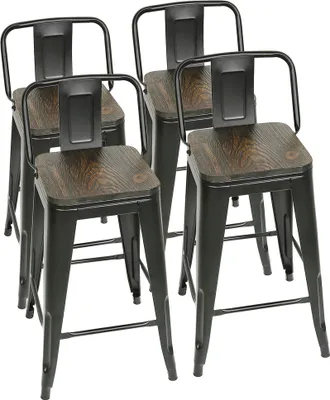 Produktbild von WYCTIN 4er Set Barhocker mit Lehne aus Eisen Holz - Tresenhocker Tresenstuhl Barstuhl Hocker