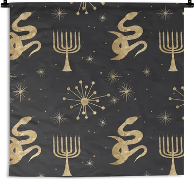 Produktbild von MuchoWow® Wandteppich Wandbehang Muster - Mond - Gold 150x150 cm Tapisserie Dekoration Wandtuch - Wohnaccessoires - Modernes