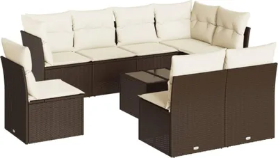 Immagine prodotto di vidaXL Set di divani da giardino 9 pezzi con cuscini in polirattan marrone