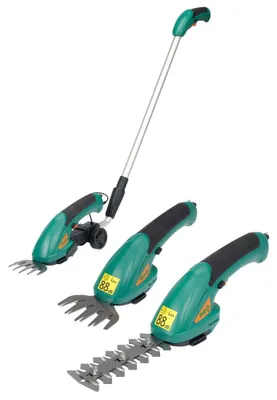 Produktbild von 2in1 Akku Rasenschere und Heckenschere mit Teleskoparm Akku 3,6V Li-Ion Strauchschere Grasschere Gartenschere