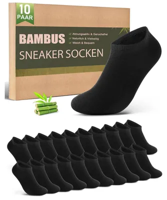 Obrázek produktu pro Pánské a dámské bambusové ponožky do tenisek, 10 párů – prodyšné, antibakteriální, krátké ponožky, velikost 39-42, černé
