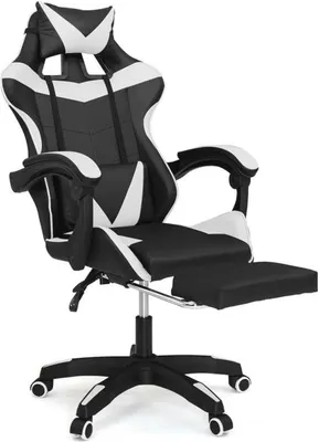 Produktbild von Famanu Gamingstuhl Verstellbar mit Fußstütze und Kissen - Schwarz und Weiß