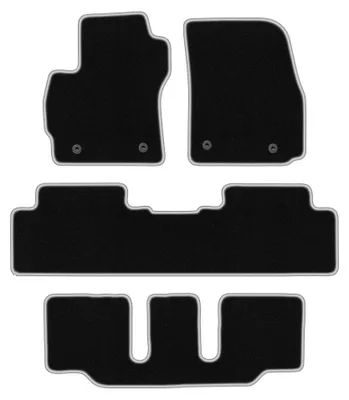 Produktbild von Velours-Fußmatten für Mazda 5 I 2005-2010 (7-Sitzer) – 4-tlg, Schwarz/Silber, passgenau – Wielganizator CARLUX
