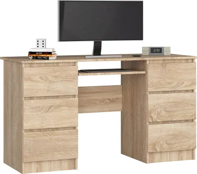 Produktbild von PC-Schreibtisch AKORD A11 Sonoma-Eiche mit 6 Schubladen B135 x H77 x T50 cm