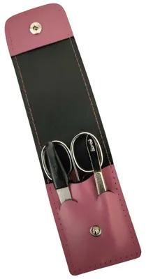 Produktbild von Solingen* Maniküre Set im Lederetui – Germany – Nagelschere, Saphirnagelfeile (grob/fein), Pinzette zur Nagelhautpflege – Echtes Leder Magenta