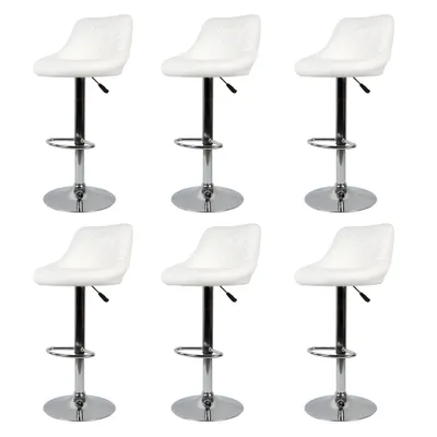Produktbild von 6er Set Barhocker mit Fußablage Kunstleder, höhenverstellbar 60-82 cm, 360° drehbar, | Weiß