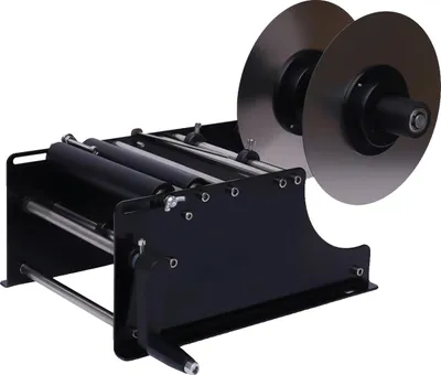 Produktbild von Manuelle Etikettiermaschine, einstellbar für runde Flaschen, halbautomatisch, kompakte Bauweise, schwarz