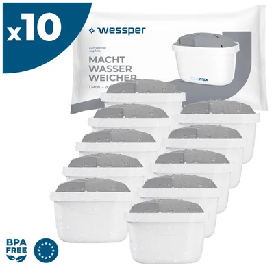 Image de Wessper Filtres à eau pour eau dure 10 pcs Compatible avec les carafes filtrantes Brita, Dafi, Philips et Aquafloow | Compatible avec les carafes filtrantes