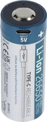 Produktbild von Ansmann 26650 Li-Ion Akku mit USB-C Ladebuchse, 3,6V 5100mAh min. 4950mAh, mit Schutzschaltung