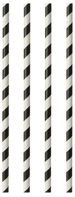 Produktbild von 100 Papstar Trinkhalme, Papier Ø 6 mm, 29 cm schwarz/weiss Stripes 88225