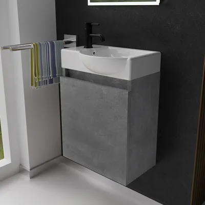 Produktbild von Alpenberger Gäste WC Waschbecken mit Unterschrank | Kleines Badmöbel 45 cm Breit | Waschtisch mit Waschbeckenunterschrank