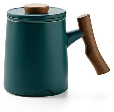 Immagine prodotto di Tazze con coperchio e filtro, capacità 360 ml, in Vetroceramica, colore verde, con manico in legno