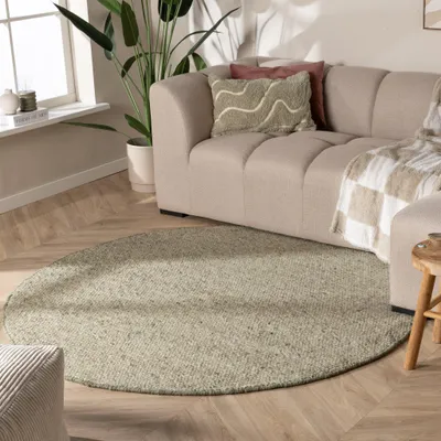 Produktbild von Volero - Wollteppich Rund - Feline Olivgrün Meliert - Ø 140 cm - Wohnzimmer, Esszimmer, Schlafzimmer - Klassik, Ländlich, Modern, Skandinavisch