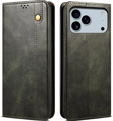 Obrázek produktu pro Pouzdro pro iPhone 17 Pro kožené flip pouzdro peněženka s funkcí stojánku zelené