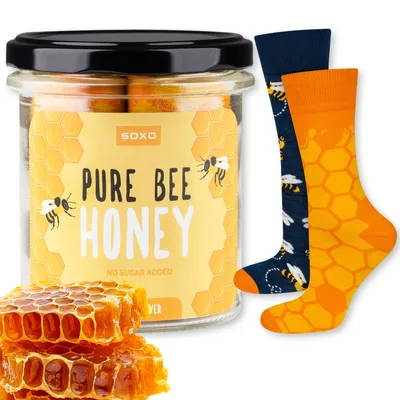 Produktbild von Socken im Glas - Ideal für ein Geschenk - Honig Motiv von SOXO - Größe: 40–45