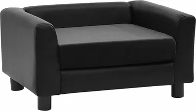 A black dog sofa is shown from a 3/4 front angle on a white background.
