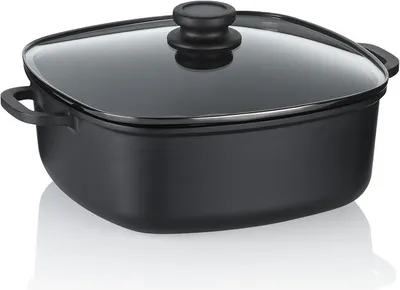 Imagen del producto de Sartén Schmorpfanne de 28 cm, marca Atura, apta para inducción, con tapa, de aluminio fundido