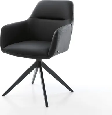 Produktbild von DELIFE Drehstuhl Pejo-Flex Echt-Leder Schwarz Kreuzgestell breit Schwarz 360° drehbar Wippfunktion Taschenfederkern