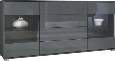 Produktbild von Vladon Sideboard Bari V2, Kommode mit 2 großen Türen und 4 Schubladen, Anthrazit matt/Grau Hochglanz (166,5 x 75,5 x 35)