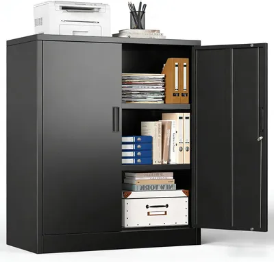 Image de Armoire métallique, dimensions 90x80x40 cm, 2 portes verrouillables, idéale pour le bureau et l'atelier
