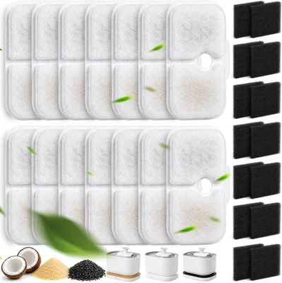 Produktbild von 28 Stück Katzenbrunnen Filter für Petlibro Dockstream Trinkbrunnen PLWF005 / PLWF105 / PLWF115, 14 Filter und 14 Schwämme, Filter mit Aktivkohle, Macht Wasser sauberer und frischer (28 Stück)