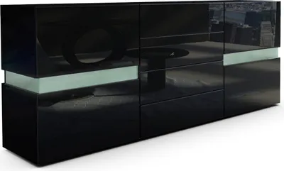 Produktbild von Vladon Sideboard Flow,  Germany, Schwarz matt/Schwarz Hochglanz - Moderne Kommode mit Ambient Light Verglasung für Ihr Wohnbereich (177 x 75 x 39 cm)