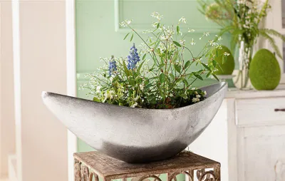 Produktbild von große Pflanzschale "Silber" 60 cm lang, Pflanzgefäß im Antik Look, Blumenschale, Pflanzgefäß, Dekoschale