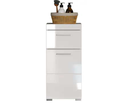 Obrázek produktu pro trendteam Koupelnová skříňka Amanda White Melamin/Bílý vysoký lesk Hluboká zásuvka 37 x 79 x 31 cm